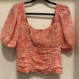 ABERCROMBIE & FITCH | Orange Ruched Puff Sleeve Sweetheart Top - Size L